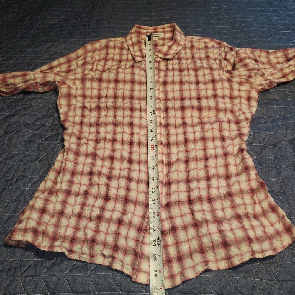 Standard James Perse Textured Crinkle Plaid Button Up Shirt Pink XL (fits L) - Picture 8 of 8